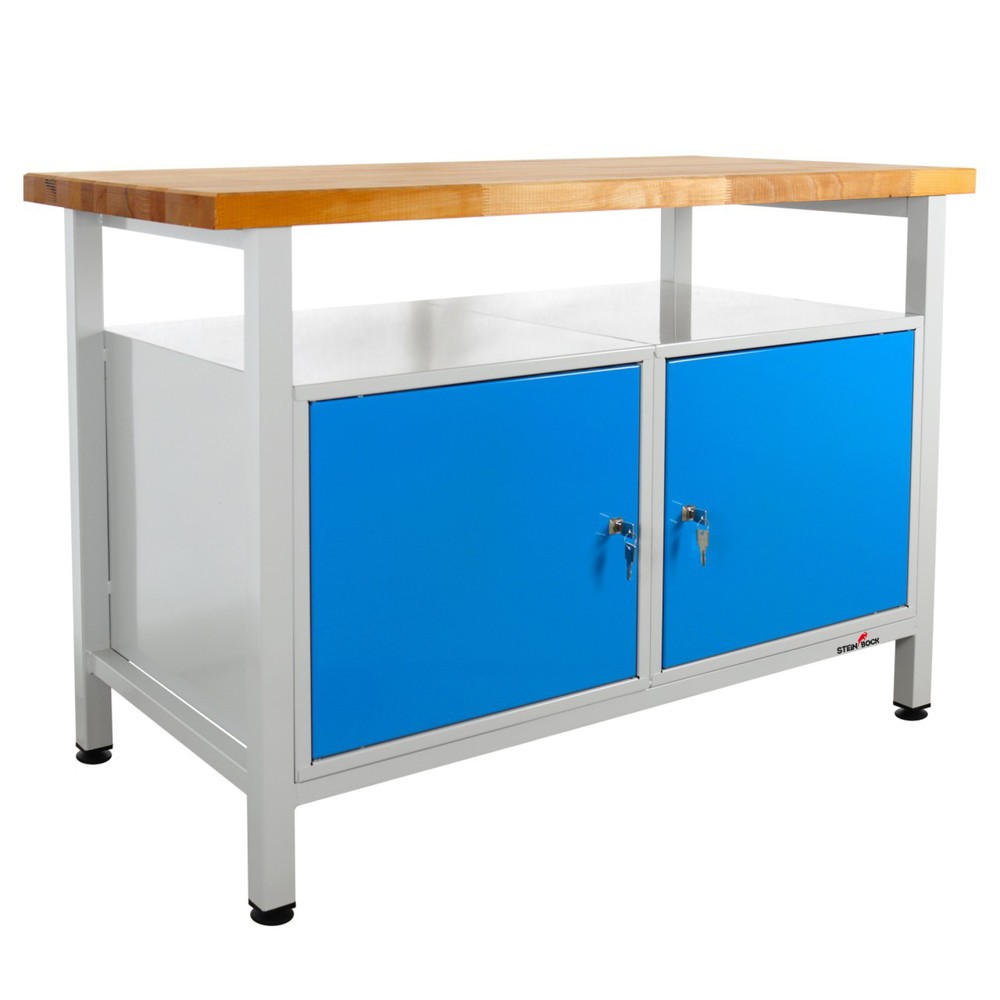 Illustration du produit: Établi Premium Steinbock®, 1 rangement, 2 portes, capacité de charge 300 kg, H x l x P 840 x 1 200 x 600 mm, RAL 7035/5012