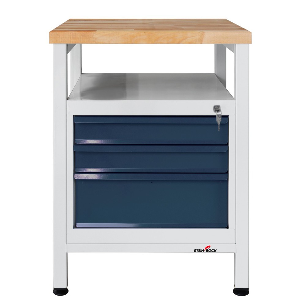 Numéro de l'image du produit 1: Établi Premium Steinbock®, 1 rangement, 3 tiroirs, capacité de charge 300 kg, H x l x P 840 x 600 x 600 mm, RAL 7035/7016