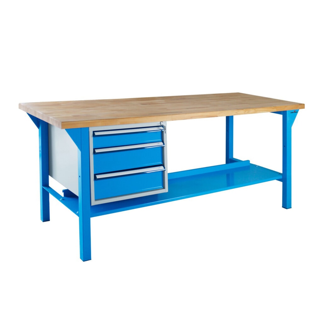 Établi Pro Steinbock®, 3 tiroirs, 1 rangement, capacité de charge 500 kg, H x l x P 850 x 1 500 x 750 mm, RAL 5012 Illustration du produit: Établi Pro Steinbock®, 3 tiroirs, 1 rangement, capacité de charge 500 kg, H x l x P 850 x 1 500 x 750 mm, RAL 5012