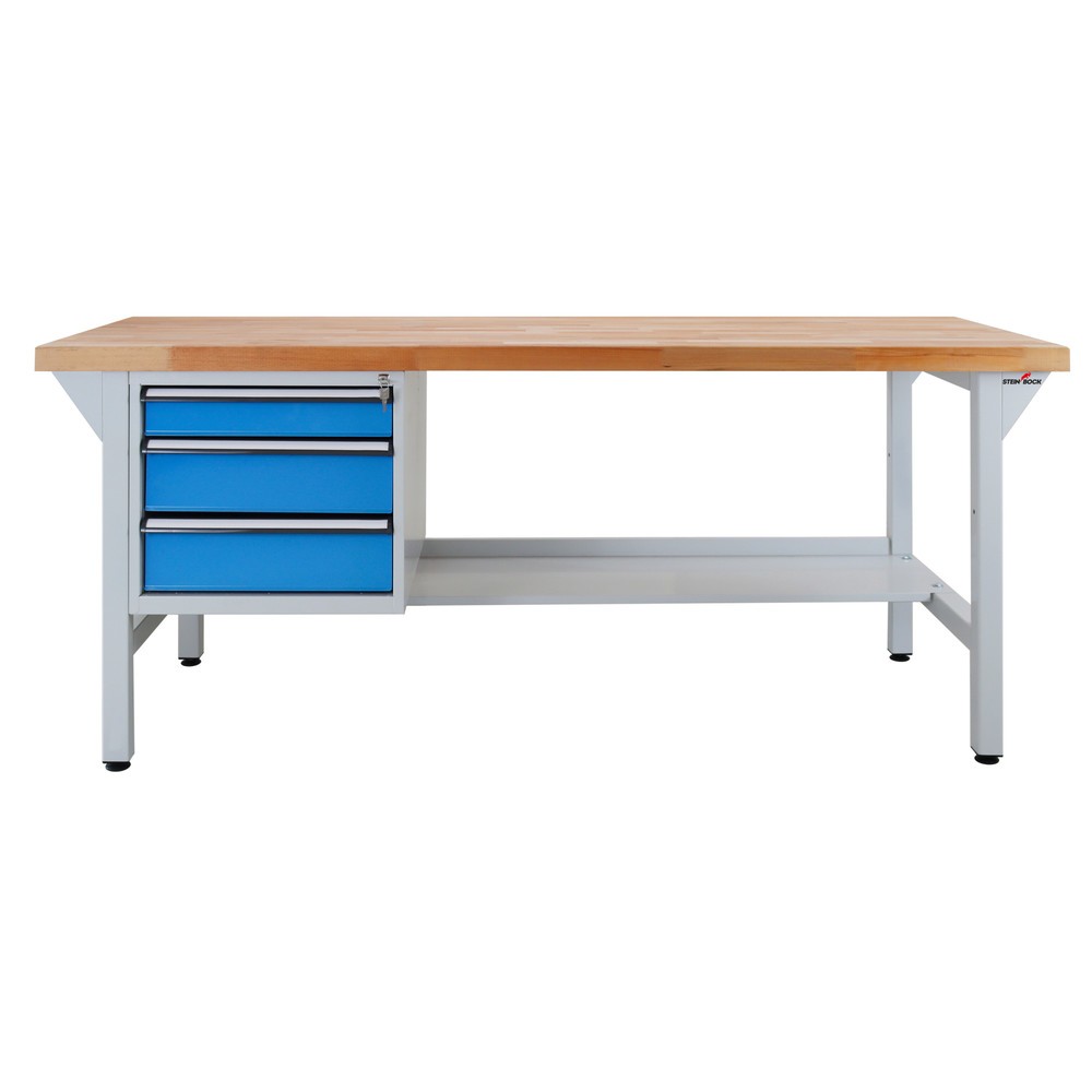 Numéro de l'image du produit 2: Établi Pro Steinbock®, 3 tiroirs, 1 rangement, capacité de charge 500 kg, H x l x P 850 x 2 000 x 750 mm, RAL 7035/5012