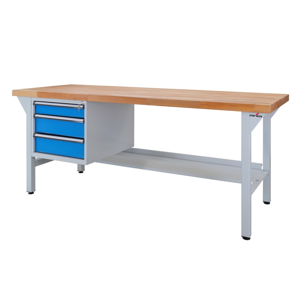 Illustration du produit: Établi Pro Steinbock®, 3 tiroirs, 1 rangement, capacité de charge 500 kg, H x l x P 850 x 2 000 x 750 mm, RAL 7035/5012