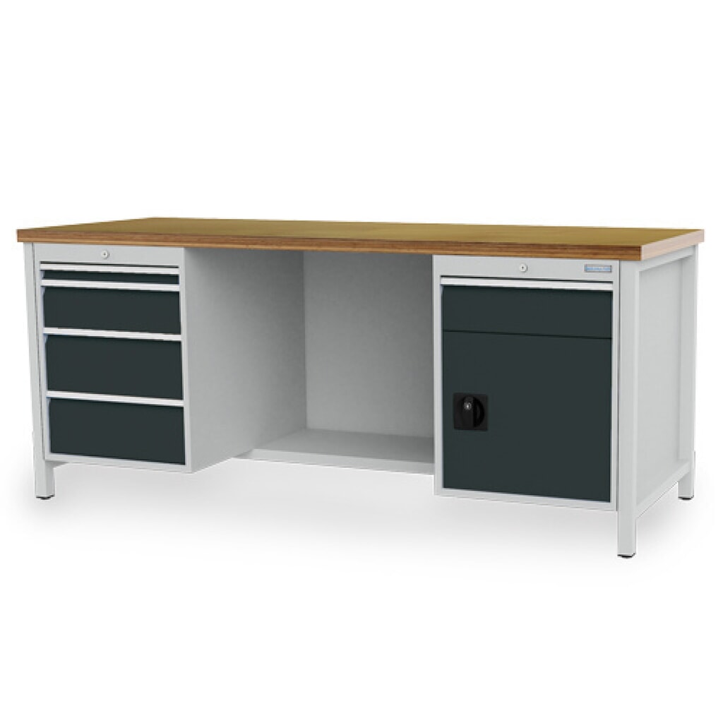 Établi R 18-24 Bedrunka+Hirth, H x l x P 859 x 2 000 x 750 mm, gris clair, gris anthracite, 5 tiroirs 1 x 50 + 2 x 150 + 2 x 200 mm, 1 porte battante 1 x 600 mm Illustration du produit: Établi R 18-24 Bedrunka+Hirth, H x l x P 859 x 2 000 x 750 mm, gris clair, gris anthracite, 5 tiroirs 1 x 50 + 2 x 150 + 2 x 200 mm, 1 porte battante 1 x 600 mm
