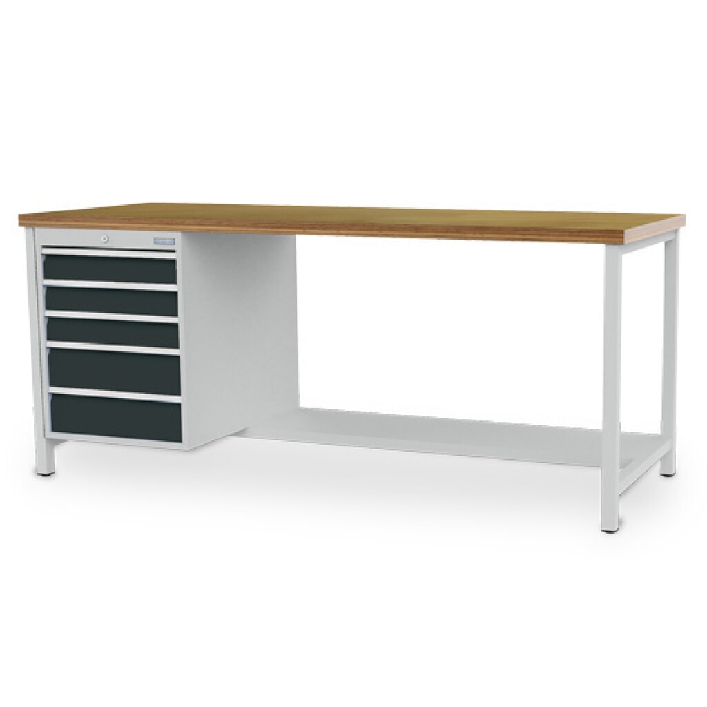 Illustration du produit: Établi R 18-24 Bedrunka+Hirth, H x l x P 859 x 2 000 x 750 mm, gris clair, gris anthracite, 5 tiroirs 3 x 100 + 2 x 150 mm