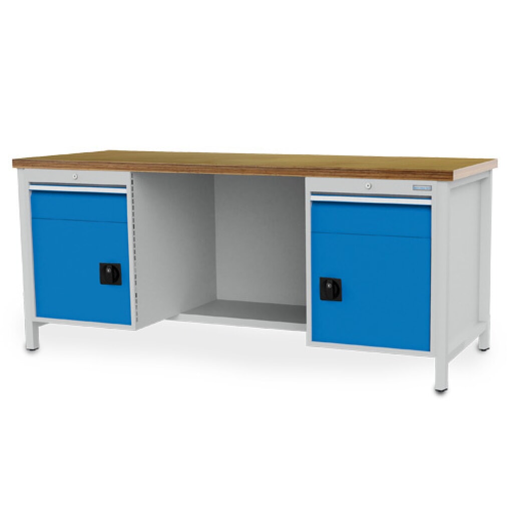 Établi R 18-24 Bedrunka+Hirth, H x l x P 959 x 2 000 x 750 mm, gris clair, bleu clair, 2 tiroirs 2 x 150 mm, 2 portes battantes 2 x 450 mm Illustration du produit: Établi R 18-24 Bedrunka+Hirth, H x l x P 959 x 2 000 x 750 mm, gris clair, bleu clair, 2 tiroirs 2 x 150 mm, 2 portes battantes 2 x 450 mm
