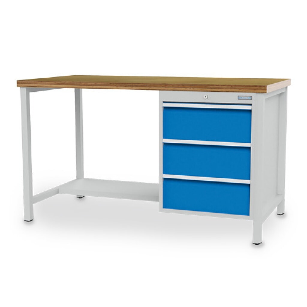 N° de l'image du produit 1 : Armoire établi R 18-24 Bedrunka+Hirth, H x l x P 959 x 1 500 x 750 mm, gris clair, bleu clair, 3 tiroirs 3 x 200 mm