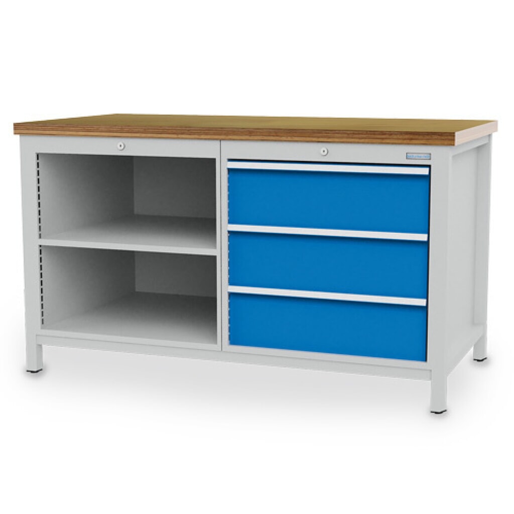 Établi R 24-24 Bedrunka+Hirth, H x l x P 859 x 1 500 x 750 mm, gris clair, bleu clair, 3 tiroirs 3 x 200 mm N° de l'image du produit 1 : Établi R 24-24 Bedrunka+Hirth, H x l x P 859 x 1 500 x 750 mm, gris clair, bleu clair, 3 tiroirs 3 x 200 mm