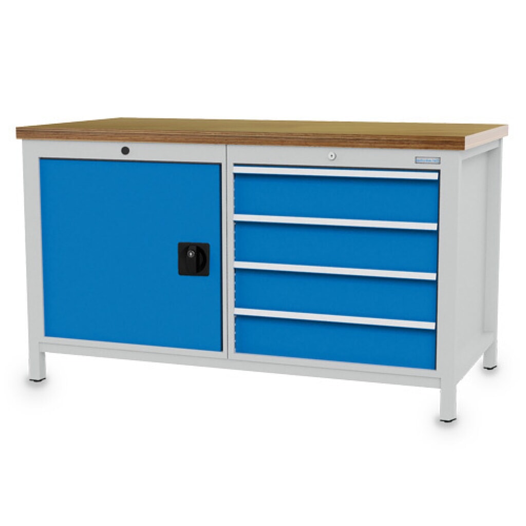 Établi R 24-24 Bedrunka+Hirth, H x l x P 859 x 1 500 x 750 mm, gris clair, bleu clair, 4 tiroirs 4 x 150 mm, 1 porte battante 1 x 600 mm Illustration du produit: Établi R 24-24 Bedrunka+Hirth, H x l x P 859 x 1 500 x 750 mm, gris clair, bleu clair, 4 tiroirs 4 x 150 mm, 1 porte battante 1 x 600 mm