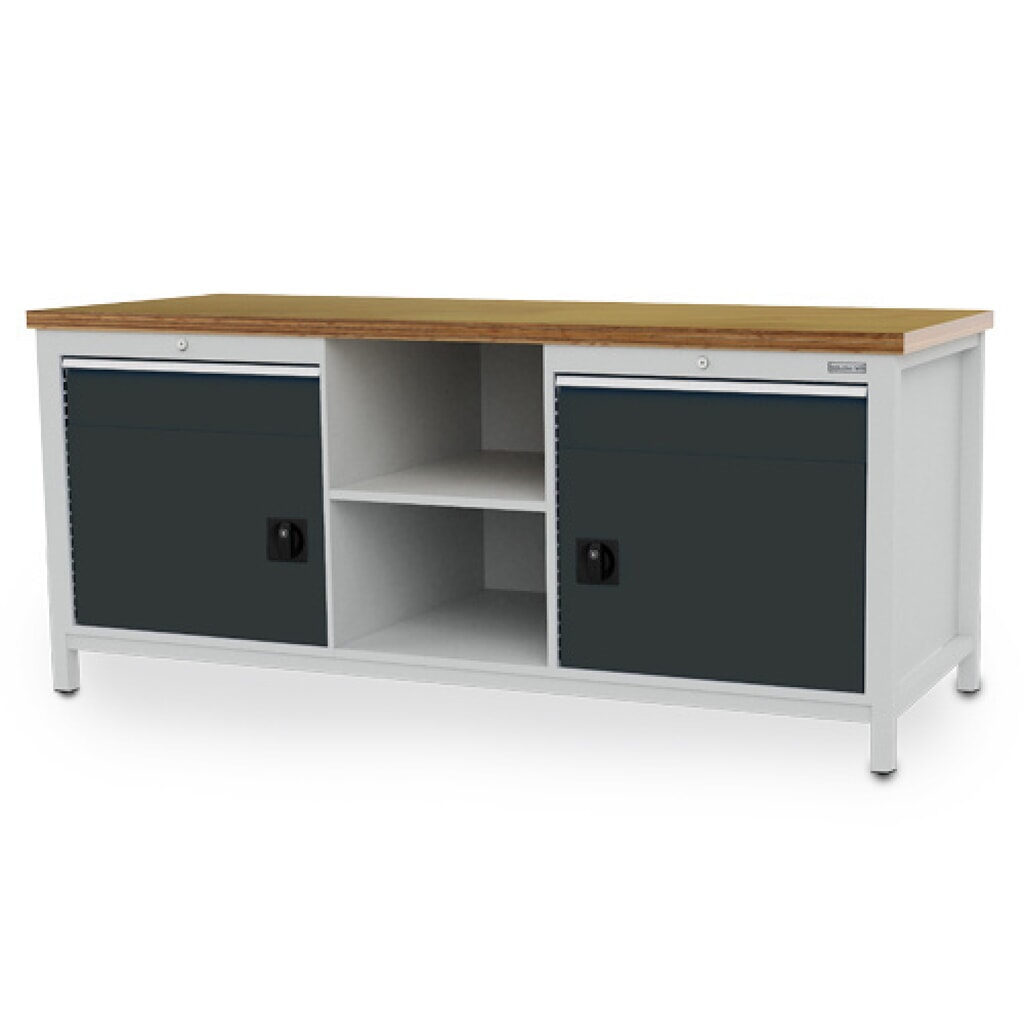 Établi R 24-24 Bedrunka+Hirth, H x l x P 859 x 2 000 x 750 mm, gris clair, gris anthracite, 2 tiroirs 2 x 150 mm, 2 portes battantes 2 x 450 mm N° de l'image du produit 1 : Établi R 24-24 Bedrunka+Hirth, H x l x P 859 x 2 000 x 750 mm, gris clair, gris anthracite, 2 tiroirs 2 x 150 mm, 2 portes battantes 2 x 450 mm