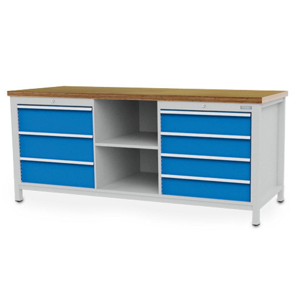 Illustration du produit: Établi R 24-24 Bedrunka+Hirth, H x l x P 959 x 2 000 x 750 mm, gris clair, bleu clair, 7 tiroirs 4 x 150 + 3 x 200 mm