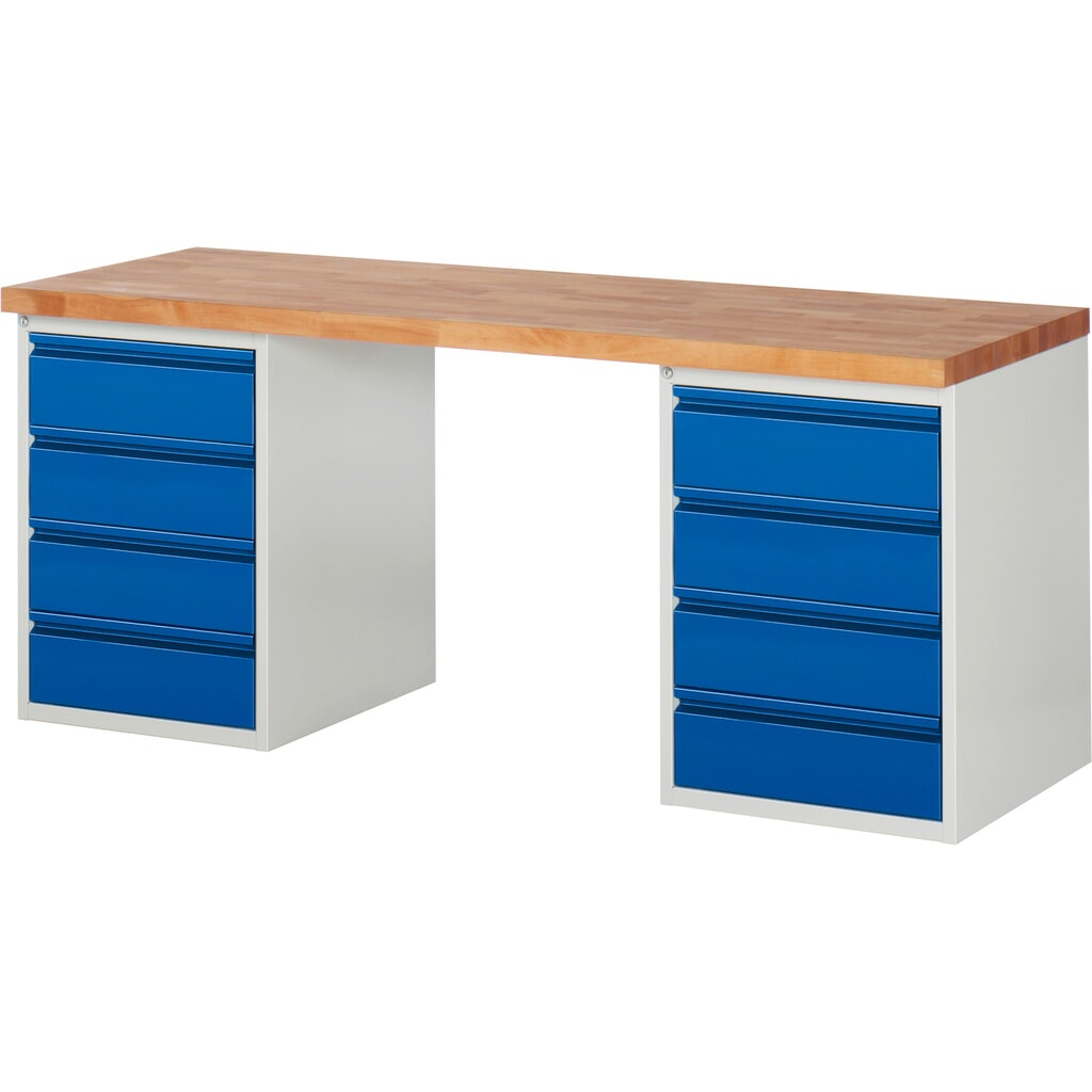 Établi Steinbock®, avec 2x 4 tiroirs, H x l x P 840 x 2 000 x 700 mm, RAL 7035/5010 Illustration du produit: Établi Steinbock®, avec 2x 4 tiroirs, H x l x P 840 x 2 000 x 700 mm, RAL 7035/5010