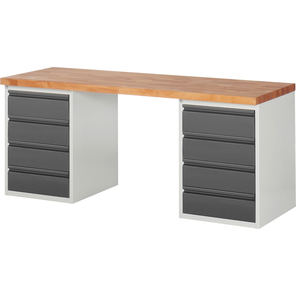 Établi Steinbock®, avec 2x 4 tiroirs, H x l x P 840 x 2 000 x 700 mm, RAL 7035/7016 Illustration du produit: Établi Steinbock®, avec 2x 4 tiroirs, H x l x P 840 x 2 000 x 700 mm, RAL 7035/7016
