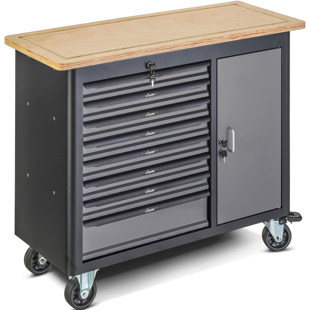 Établi VIGOR® 1000, vide, 8 tiroirs + 1 armoire Illustration du produit: Établi VIGOR® 1000, vide, 8 tiroirs + 1 armoire