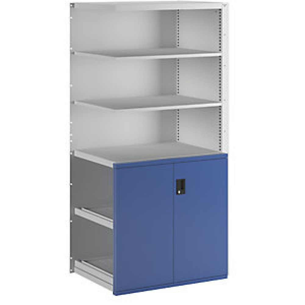 Numéro de l'image du produit 2: Étagère à tiroirs LISTA haut de gamme avec portes battantes, travée auxiliaire, gris clair, bleu clair