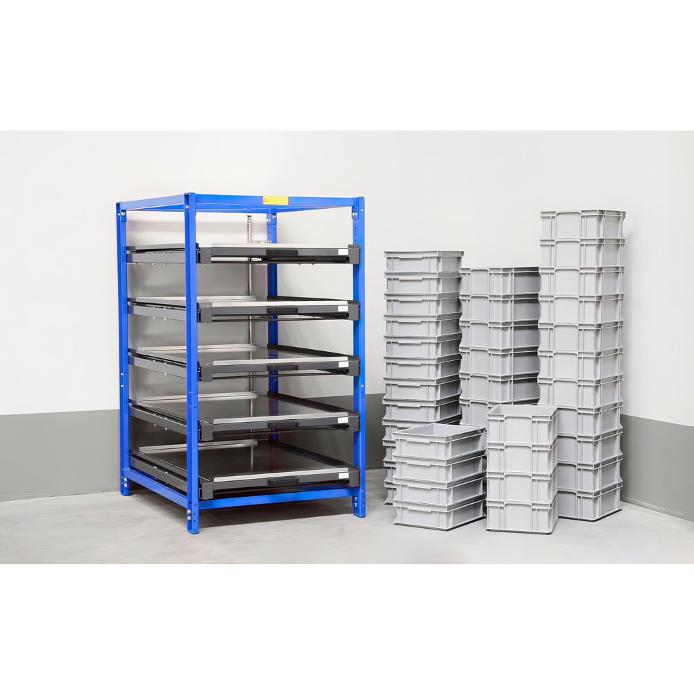 Numéro de l'image du produit 5: Étagère coulissante compacte à 5 tiroirs, charge par tablette 150 kg, hauteur 1 700 mm