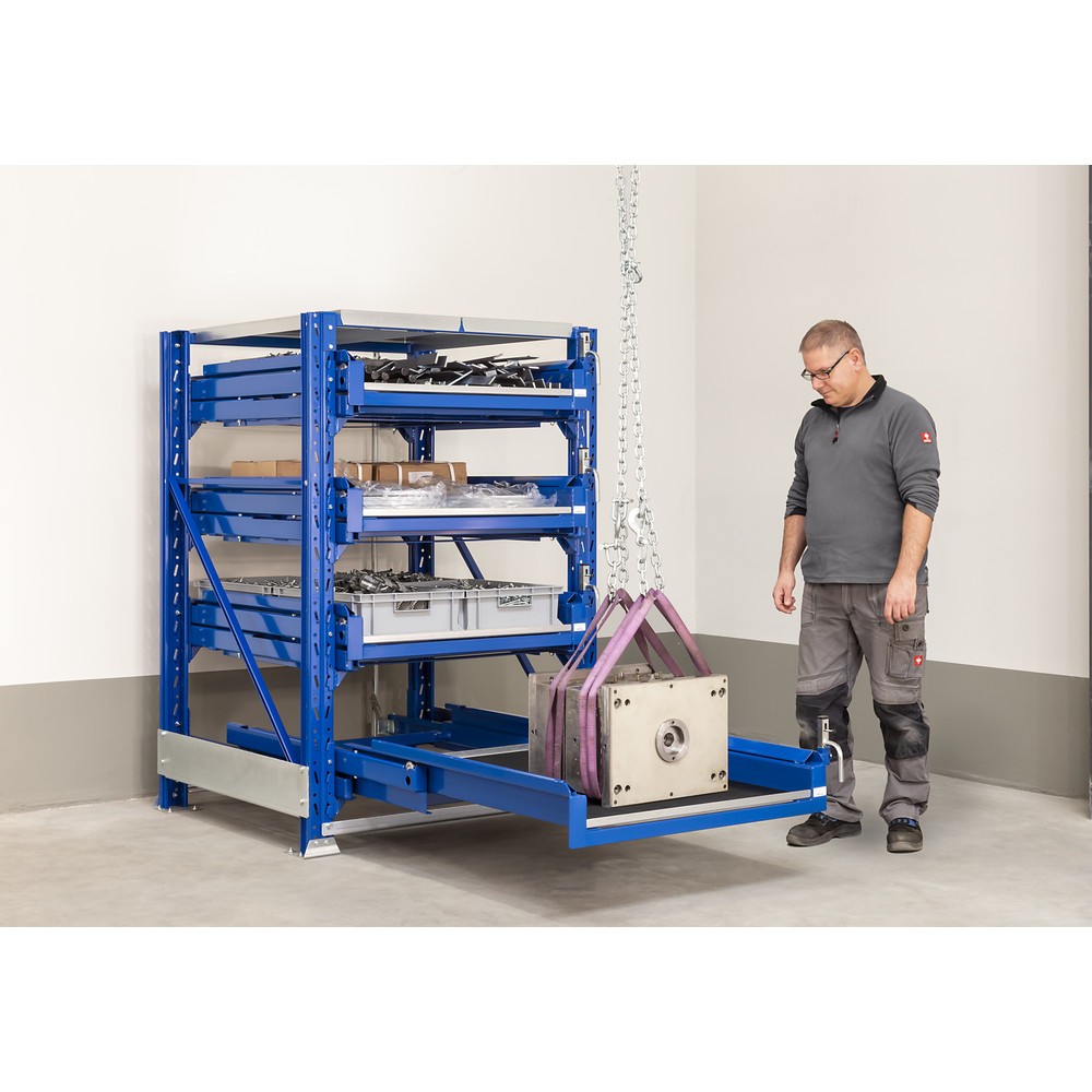Numéro de l'image du produit 3: Étagère coulissante pour charges lourdes à 4 tiroirs, capacité de charge 600 kg, profondeur d’extraction de 100 %