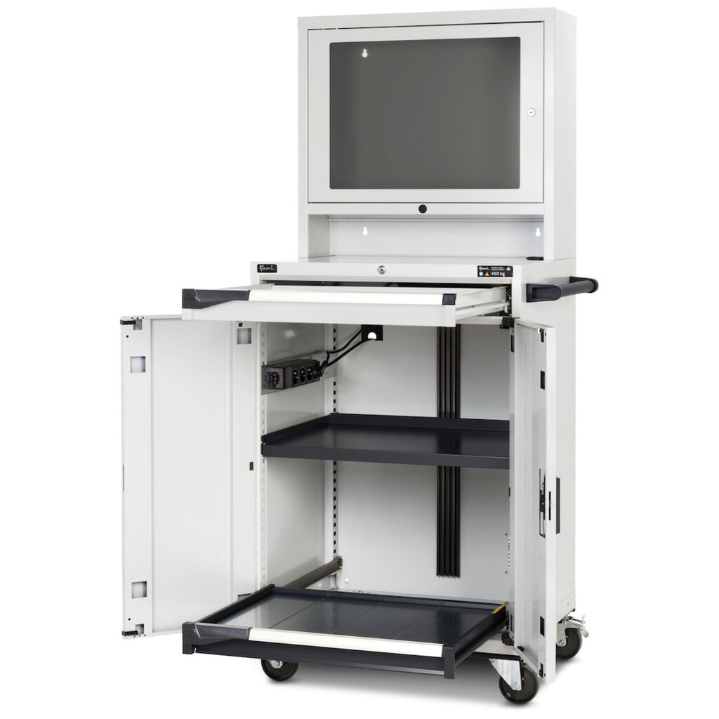N° de l'image du produit 2 : Armoire informatique Fami Master CS, porte en polycarbonate, 1 tiroir, HxlxP 1 731 x 792 x 617 mm, gris clair