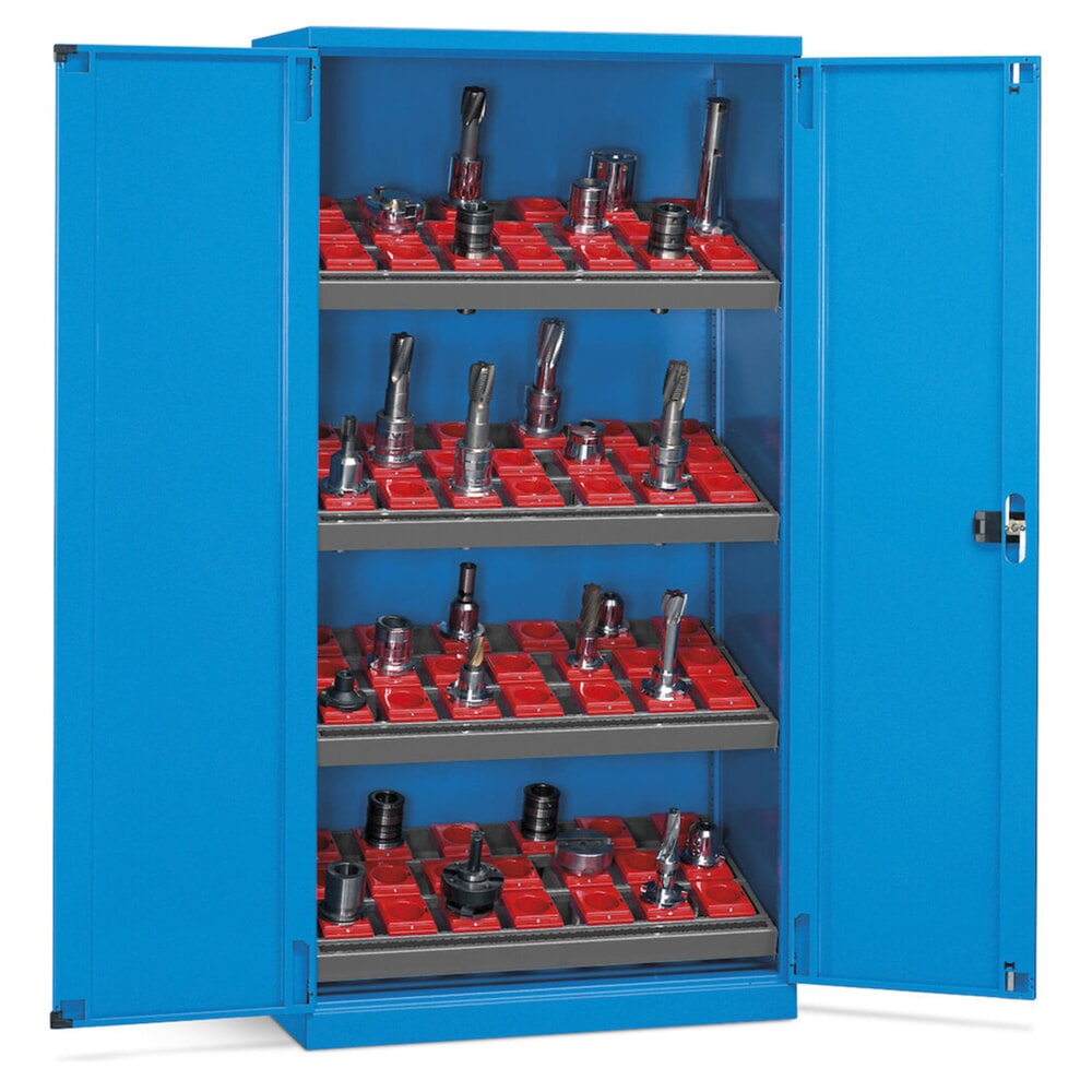 Numéro de l'image du produit 2: Fami PERFOM Armoire à outils CNC, 4 tablettes, HxlxP 2 000 x 1 023 x 726 mm, 50 supports d’outils ISO 50, bleu clair
