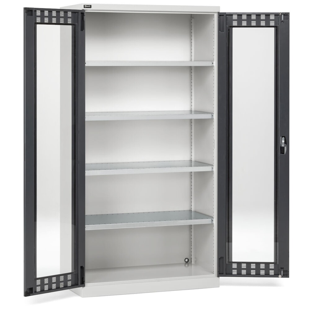 N° de l'image du produit 2 : Fami PERFOM Armoire à portes battantes avec 4 tablettes et portes transparentes, HxlxP 2 000 x 1 023 x 726 mm, gris clair, anthracite