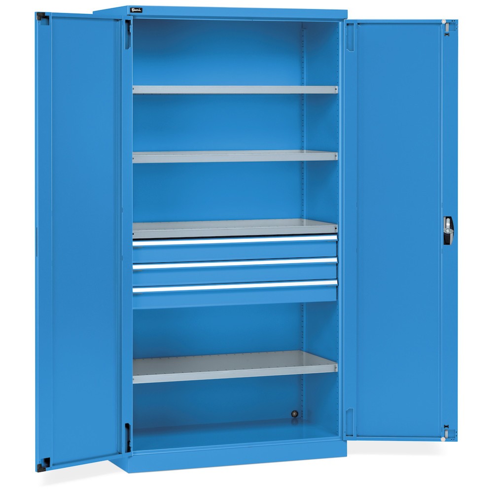 Numéro de l'image du produit 1: Fami PERFOM Armoire à portes battantes, 3 tiroirs, 4 tablettes, HxlxP 2 000 x 1 023 x 726 mm, bleu clair