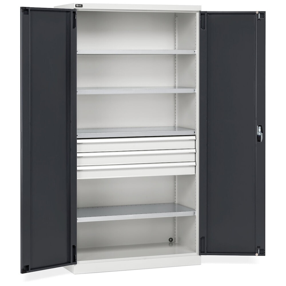 N° de l'image du produit 2 : Fami PERFOM Armoire à portes battantes, 3 tiroirs, 4 tablettes, HxlxP 2 000 x 1 023 x 726 mm, gris clair, anthracite