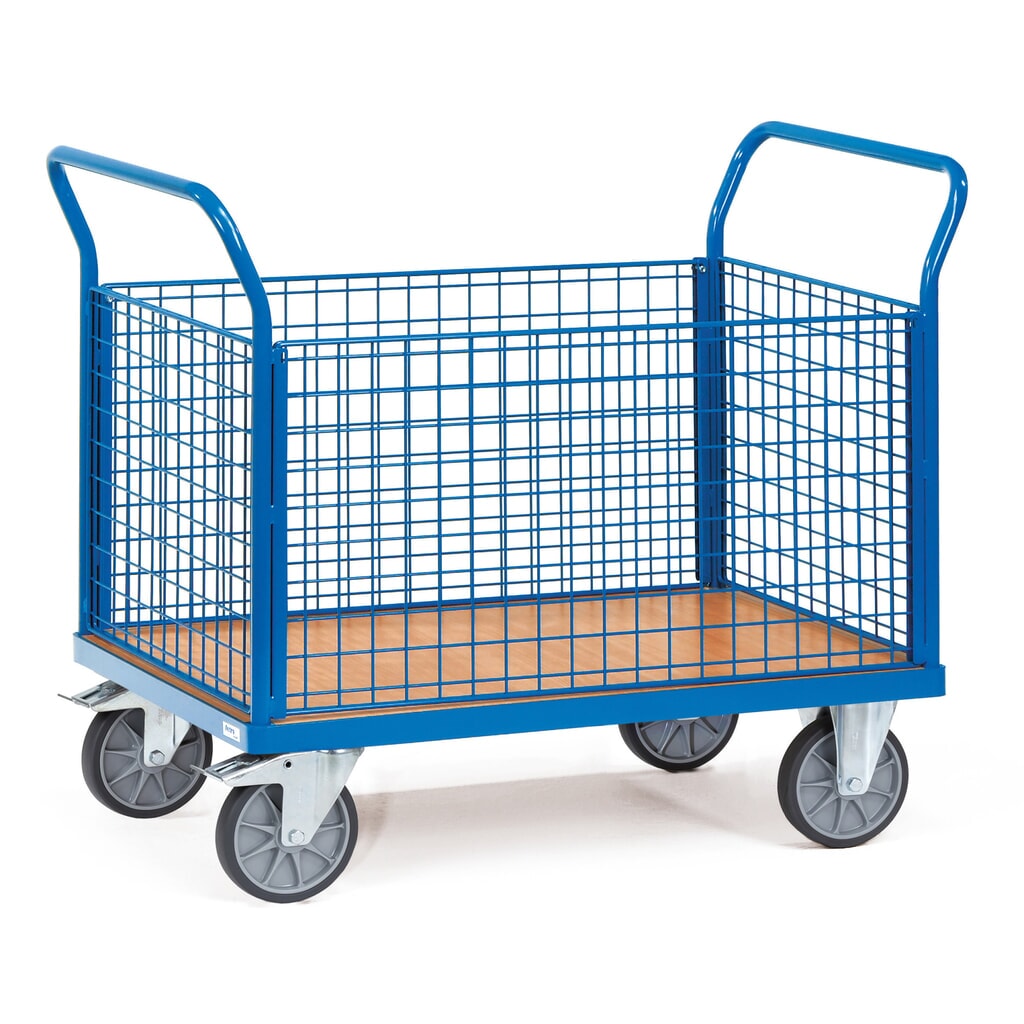 N° de l'image du produit 1 : fetra® Chariot à plate-forme, à 4 côtés avec parois grillagées, surface de chargement lxP 700 x 1 000 mm