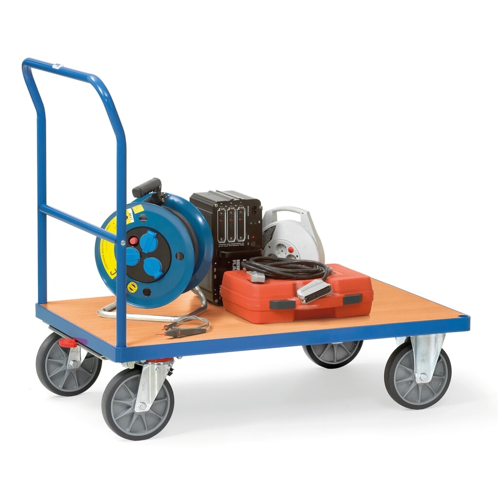 fetra® Chariot à plate-forme avec dossier de poussée, surface de chargement lxP 600 x 1 000 mm, bleu brillant N° de l'image du produit 3 : fetra® Chariot à plate-forme avec dossier de poussée, surface de chargement lxP 600 x 1 000 mm, bleu brillant