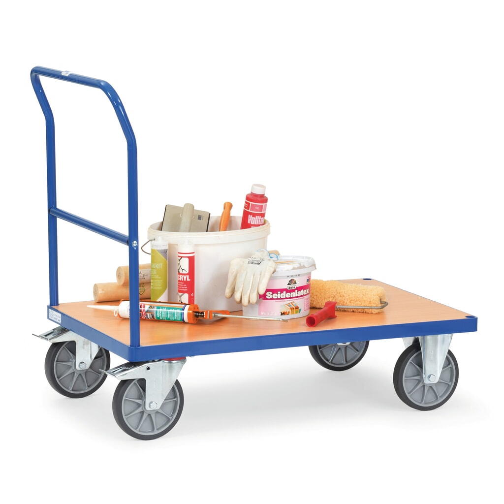 fetra® Chariot à plate-forme avec dossier de poussée, surface de chargement lxP 600 x 1 000 mm, bleu brillant N° de l'image du produit 4 : fetra® Chariot à plate-forme avec dossier de poussée, surface de chargement lxP 600 x 1 000 mm, bleu brillant