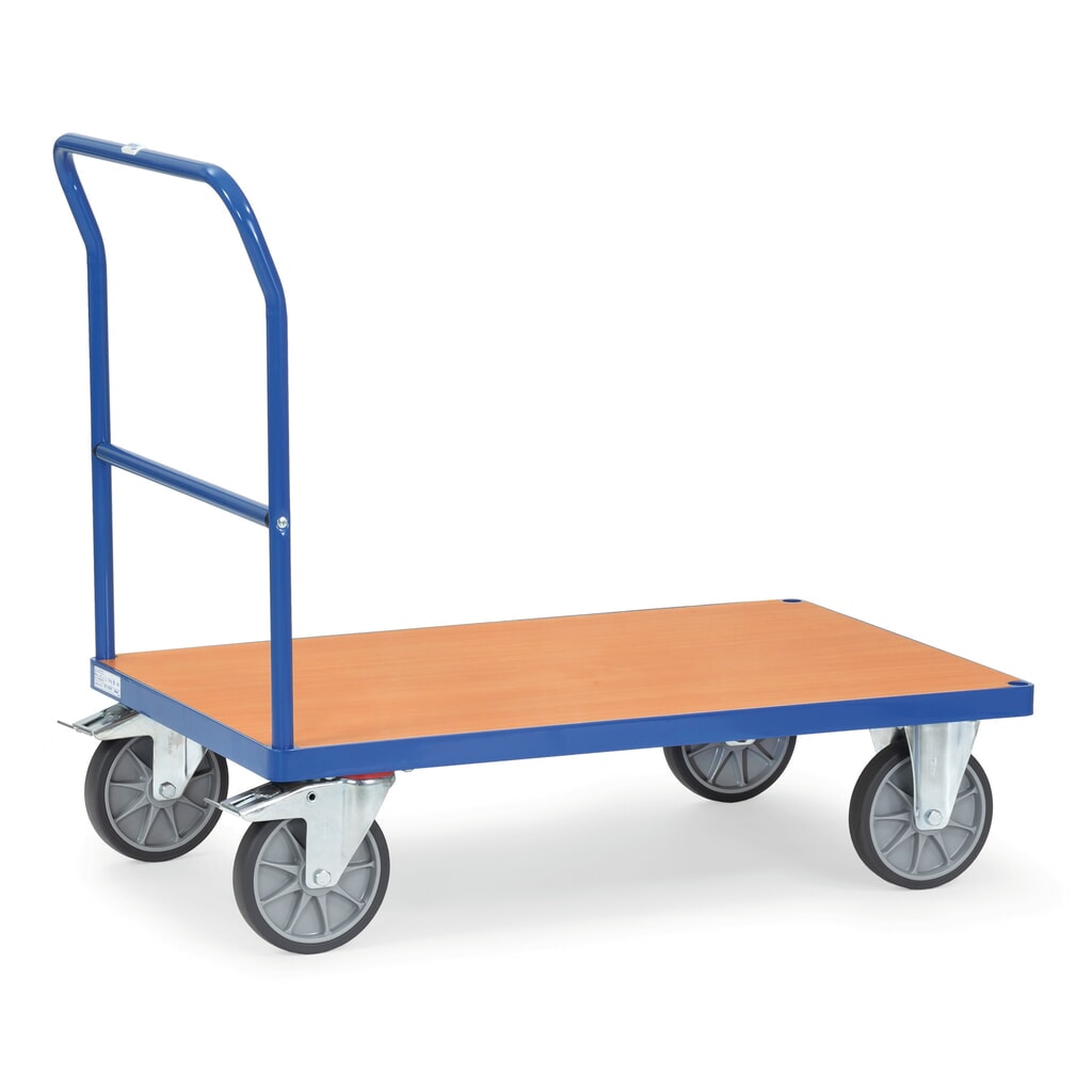 fetra® Chariot à plate-forme avec dossier de poussée, surface de chargement lxP 600 x 1 000 mm, bleu brillant N° de l'image du produit 1 : fetra® Chariot à plate-forme avec dossier de poussée, surface de chargement lxP 600 x 1 000 mm, bleu brillant