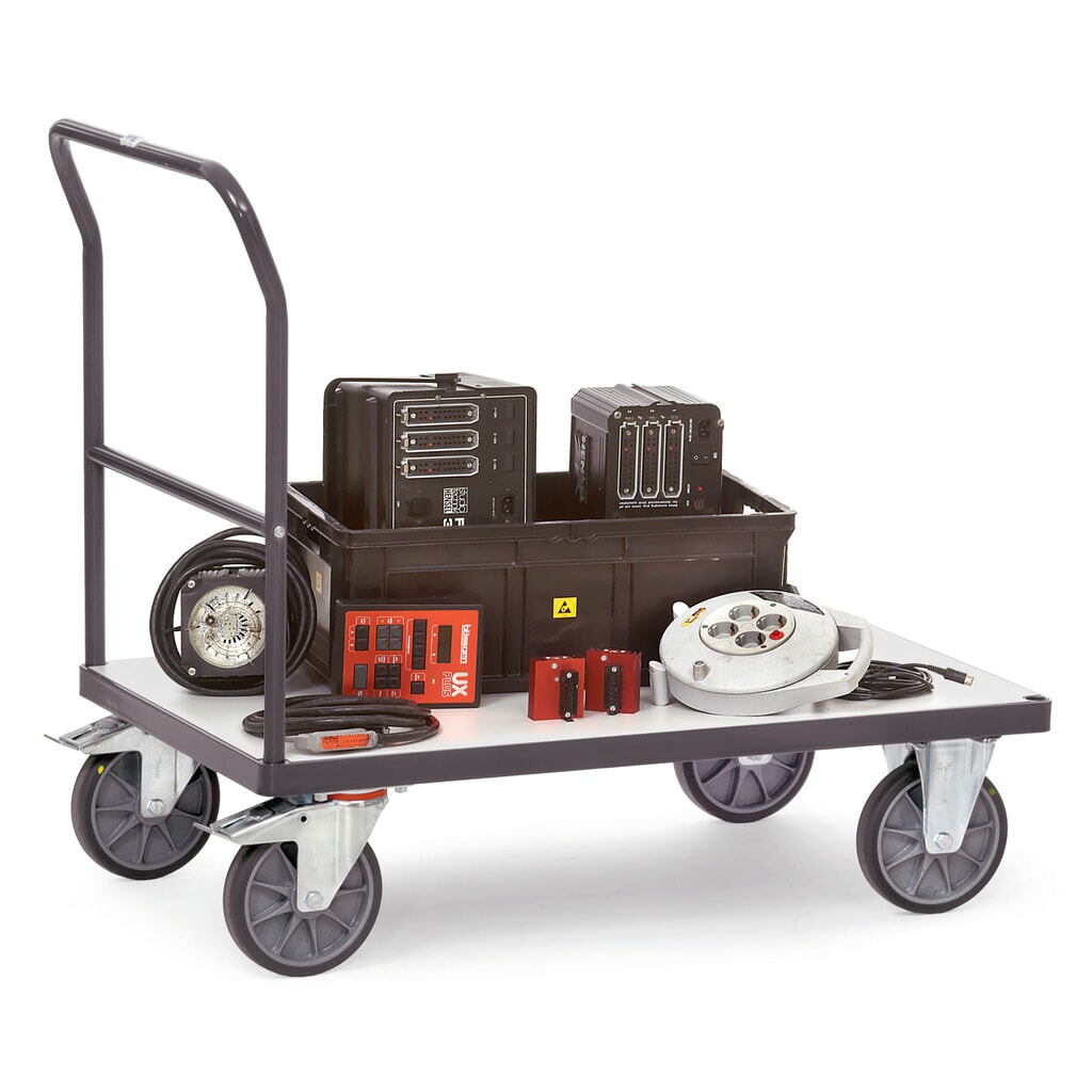 N° de l'image du produit 3 : Chariot à plate-forme ESD fetra®, avec surface de chargement en bois l x P 600 x 1 000 mm, capacité de charge 600 kg