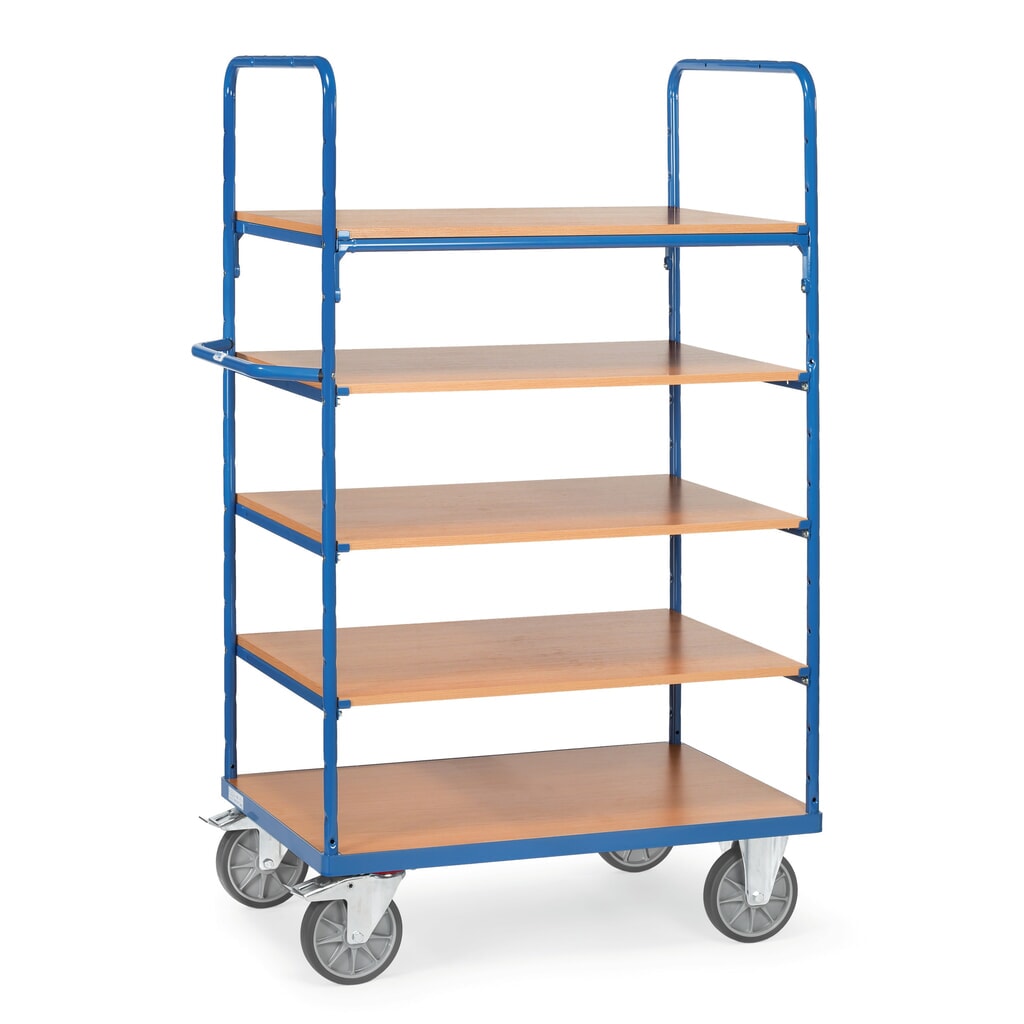 Illustration du produit: fetra® Chariot à plateaux avec tablettes en bois, 5 plateaux de 1 000 x 600 mm, hauteur 1 800 mm