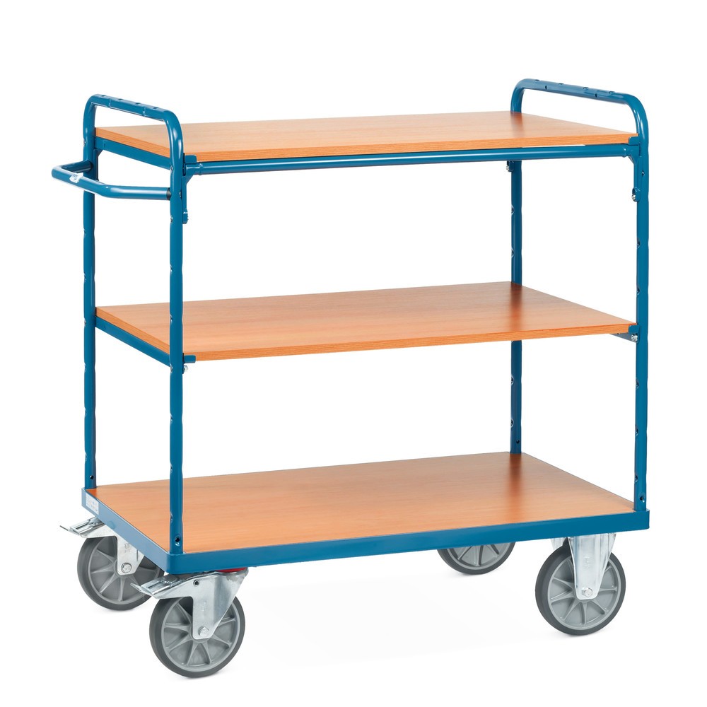 Illustration du produit: fetra® Chariot à plateaux avec tablettes en bois, 3 plateaux de 1 200 x 800 mm, hauteur 1 152 mm
