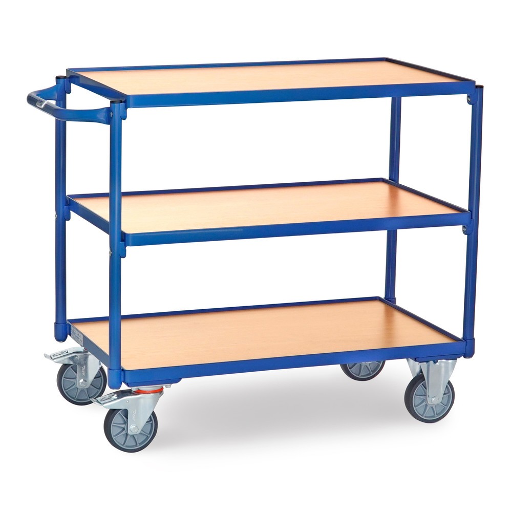 Illustration du produit: fetra® Servante, capacité de charge 300 kg, 3 niveaux de 850 x 500 mm, dossier de poussée horizontal