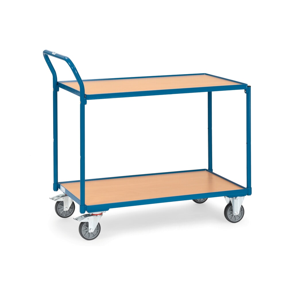 fetra® Servante, capacité de charge 300 kg, 2 niveaux de 850 x 500 mm, dossier de poussée haut Illustration du produit: fetra® Servante, capacité de charge 300 kg, 2 niveaux de 850 x 500 mm, dossier de poussée haut