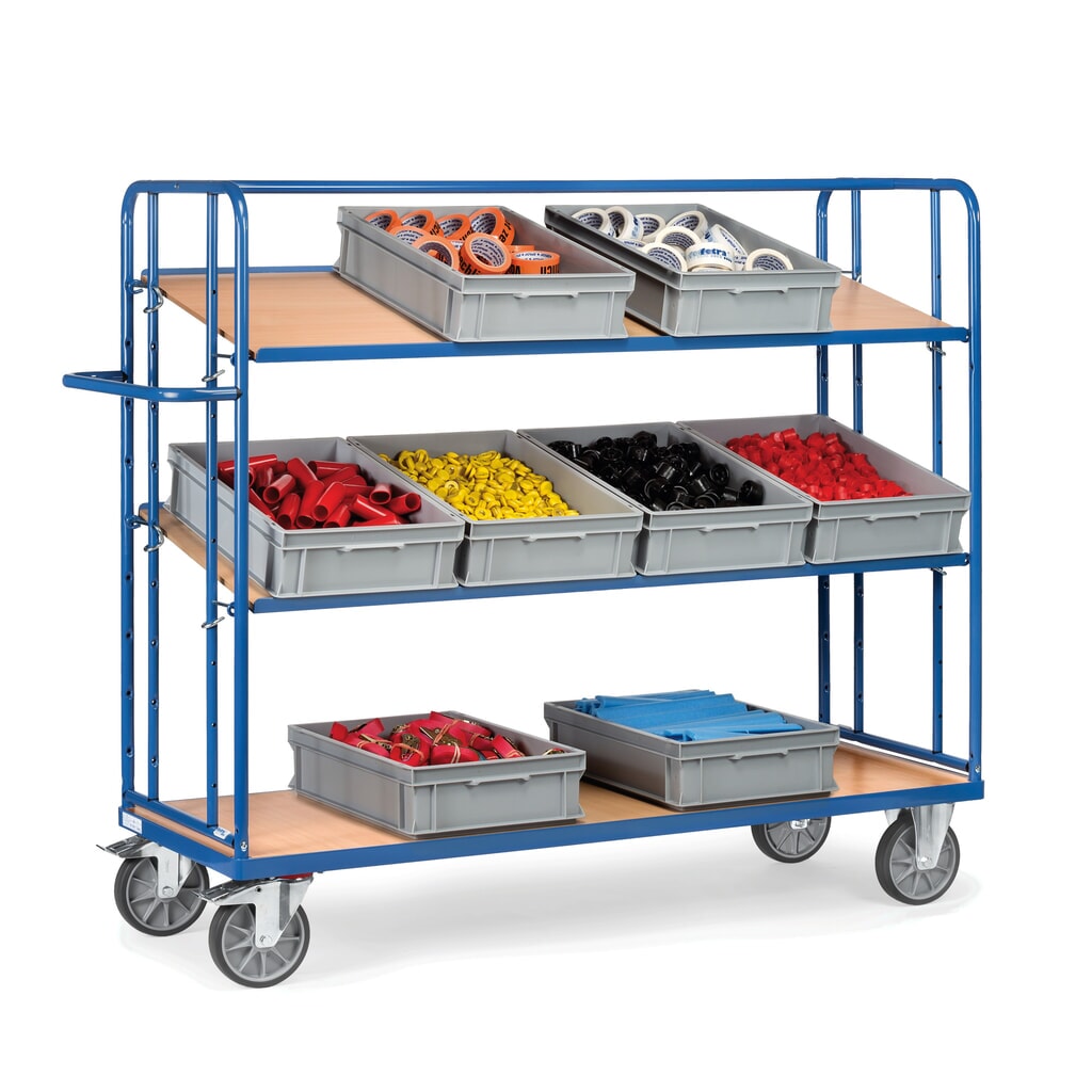 N° de l'image du produit 3 : fetra® Chariot à plateaux pour bacs Euro, capacité de charge 500 kg, 3 plateaux de 1 250 x 610 mm