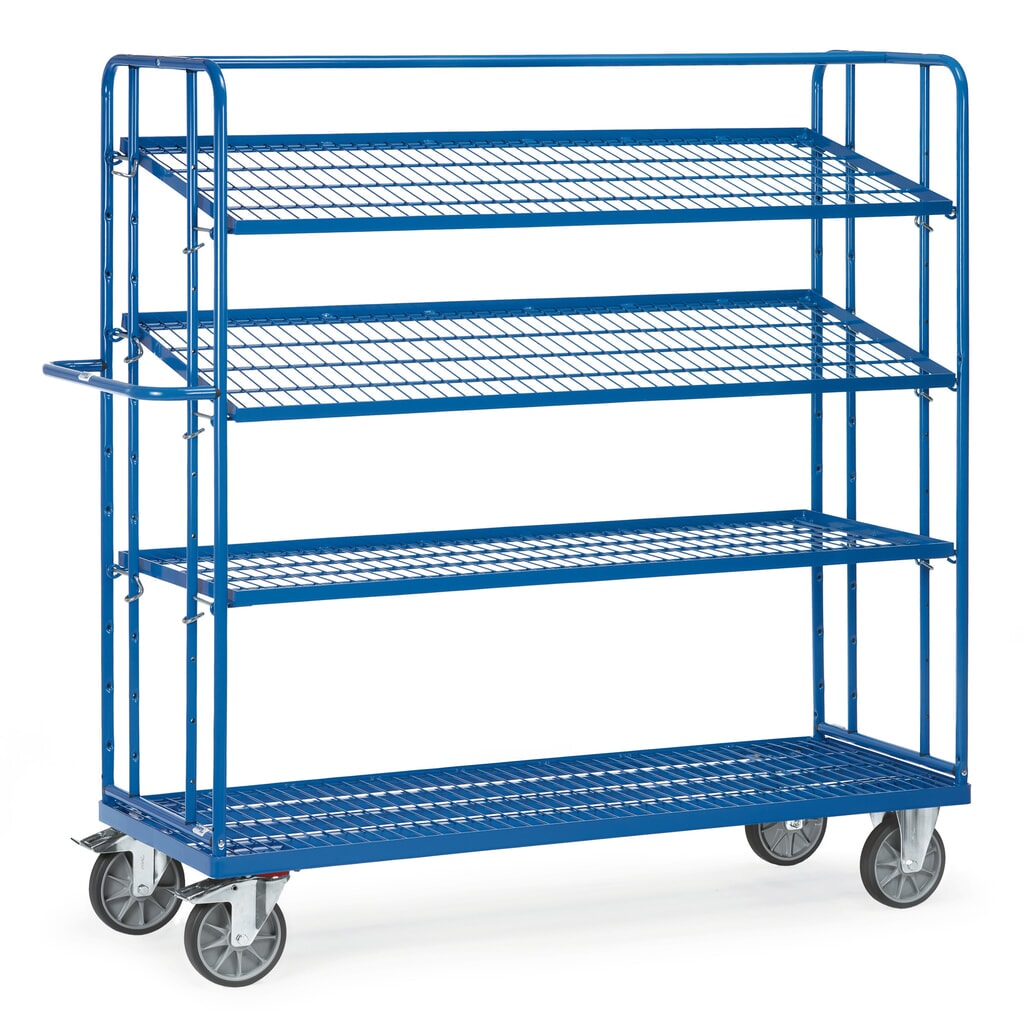 N° de l'image du produit 1 : fetra® Chariot à plateaux pour bacs Euro, capacité de charge 500 kg, avec fonds grillagés de 1 250 x 610 mm