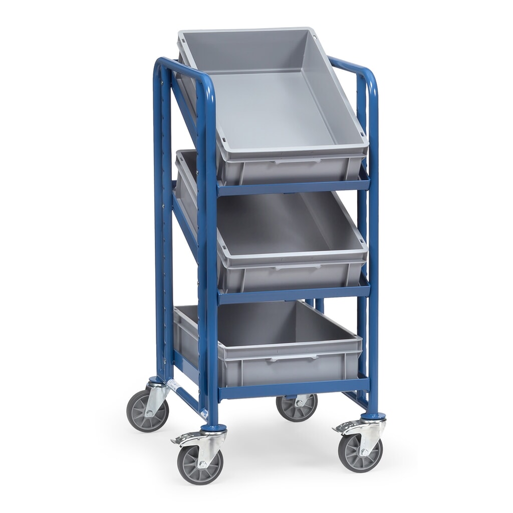 fetra® Chariot à plateaux pour bacs Euro avec caisses