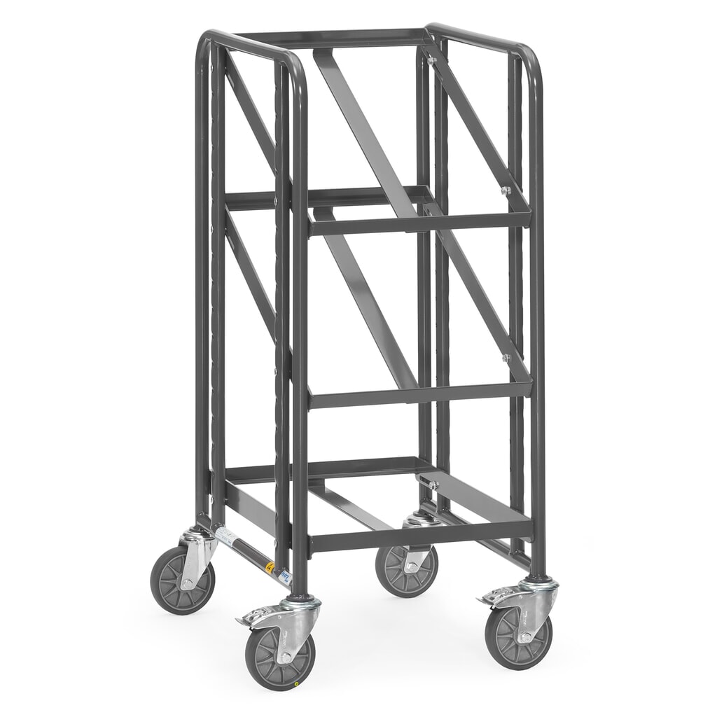 N° de l'image du produit 1 : Chariot à plateaux pour bacs Euro ESD fetra®, capacité de charge 250 kg, 3 surfaces de chargement à 410 x 610 mm, sans tablette