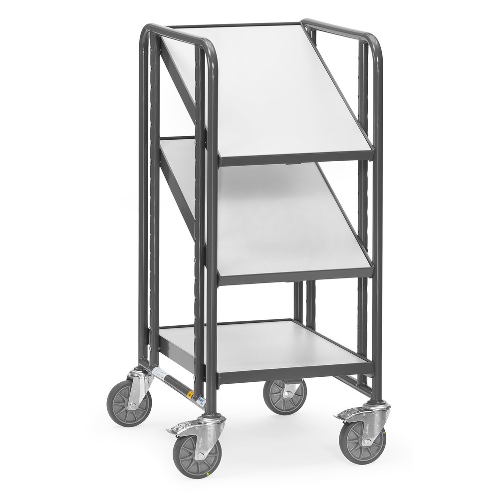 N° de l'image du produit 1 : Chariot à plateaux pour bacs Euro ESD fetra®, capacité de charge 250 kg, 3 surfaces de chargement à 410 x 610 mm, avec tablette