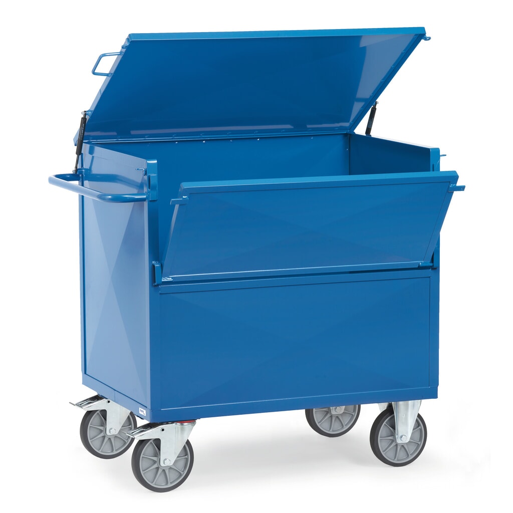 Illustration du produit: Chariot-caisse fetra® avec parois en tôle d'acier, revêtement par poudrage, surface de chargement 700 x 1 000 mm, avec couvercle