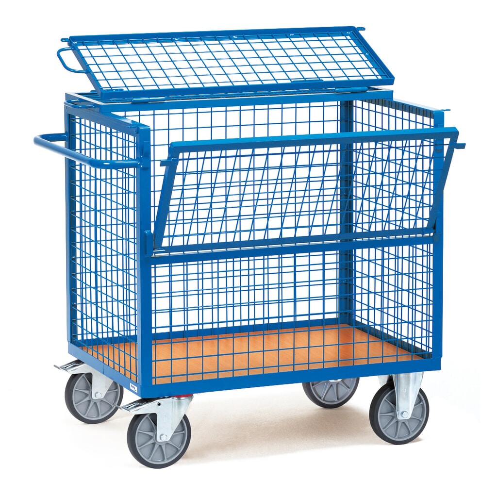 N° de l'image du produit 1 : fetra® Chariot-caisse à parois grillagées, surface de chargement 1 000 x 700 mm, avec couvercle