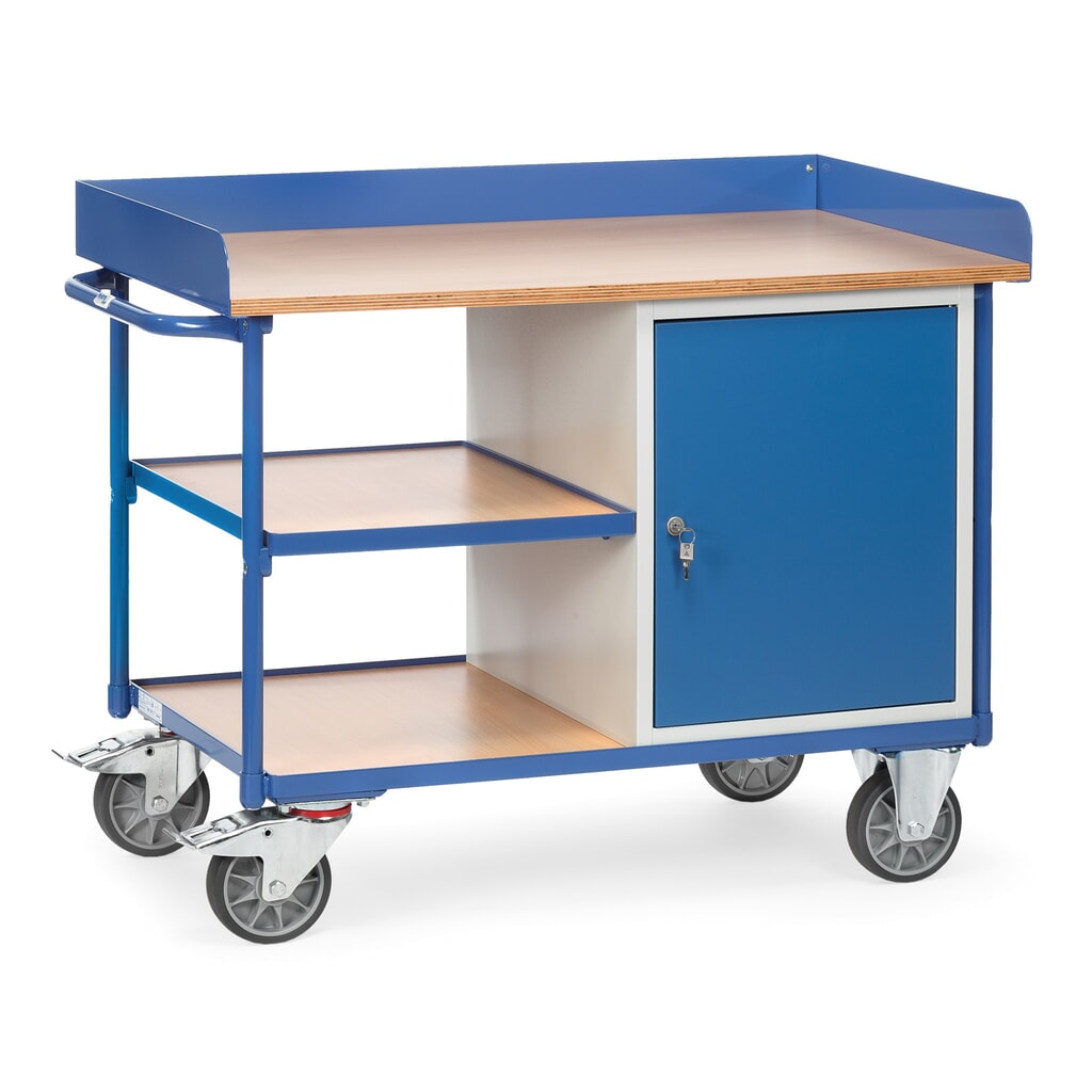 fetra® Chariot d’atelier à rebord haut, armoire, 3 tablettes, capacité de charge 400 kg Illustration du produit: fetra® Chariot d’atelier à rebord haut, armoire, 3 tablettes, capacité de charge 400 kg