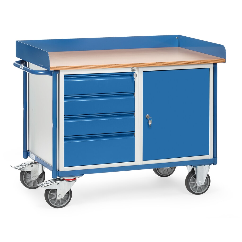 N° de l'image du produit 1 : fetra® Chariot d’atelier à rebord haut, armoire, 4 tiroirs, capacité de charge 400 kg