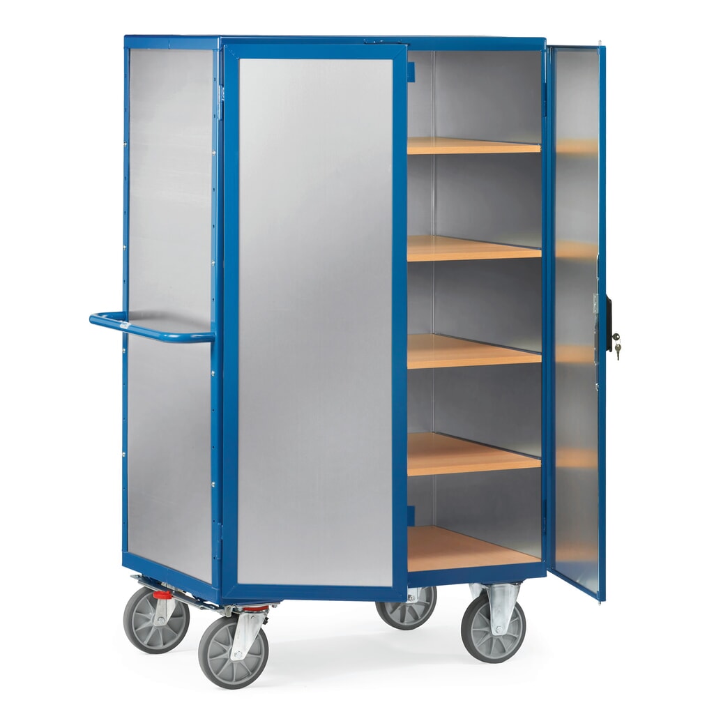 N° de l'image du produit 1 : fetra® Chariot fermé fetra®, avec porte à doubles battants, tôle d’aluminium, 5 tablettes de 1 000 x 680 mm