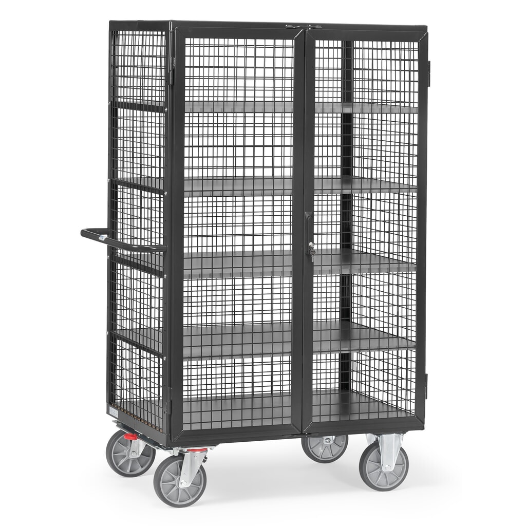N° de l'image du produit 1 : fetra® Chariot fermé, capacité de charge de 750 kg, parois grillagées, porte à doubles battants, 5 plateaux de 1 000 x 680 mm, gris anthracite