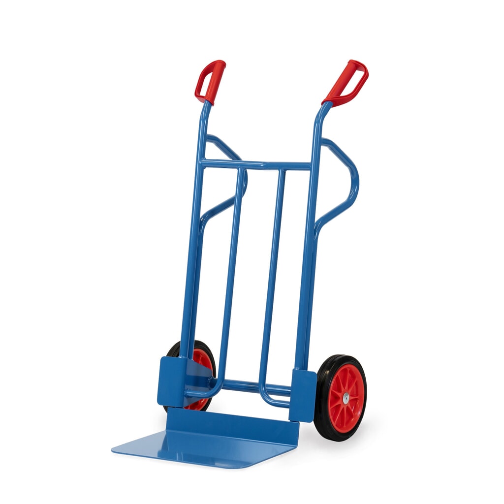 N° de l'image du produit 1 : Diable empilable fetra®, hauteur 1 200 mm, capacité de charge 350 kg, pelle L x P 480 x 300 mm, avec étriers de rangement, pneumatiques en caoutchouc plein