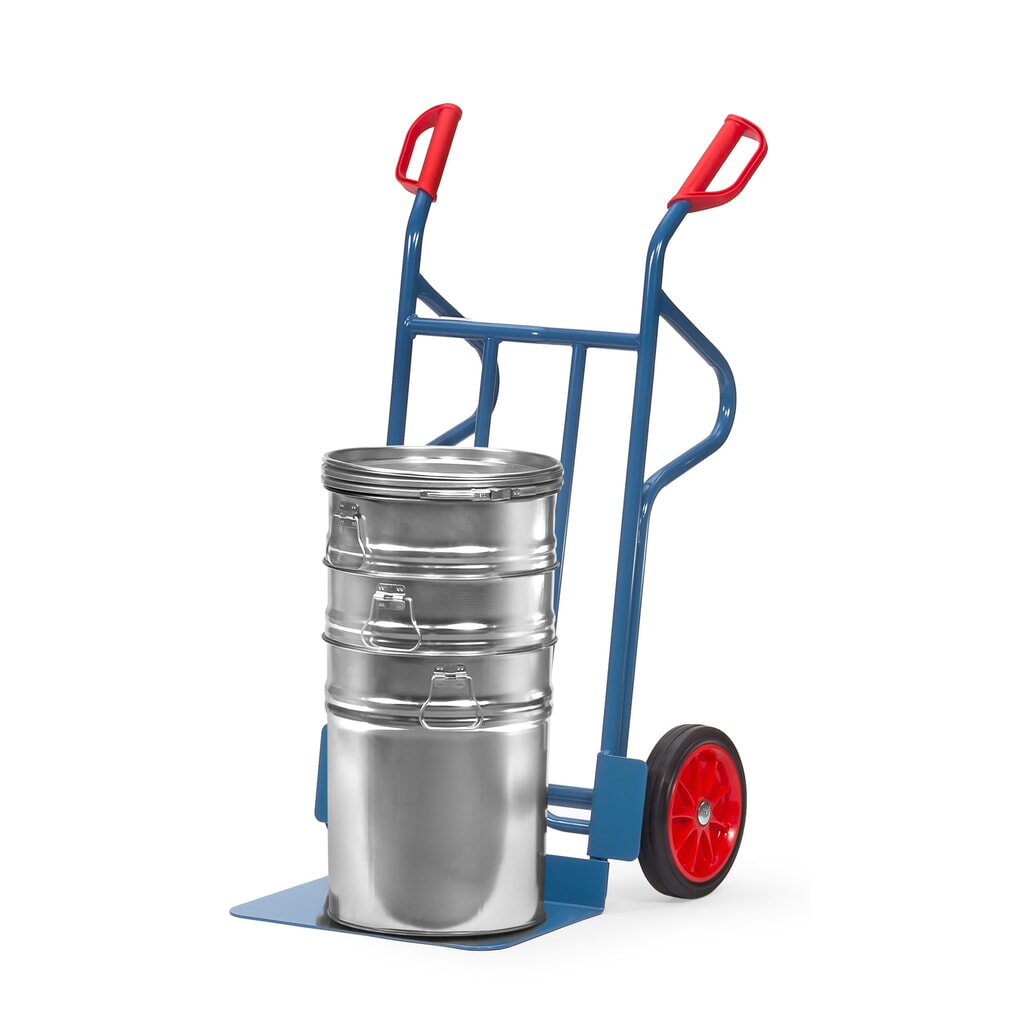N° de l'image du produit 3 : Diable empilable fetra®, hauteur 1 200 mm, capacité de charge 350 kg, pelle L x P 480 x 300 mm, avec étriers de rangement, pneumatiques en caoutchouc plein