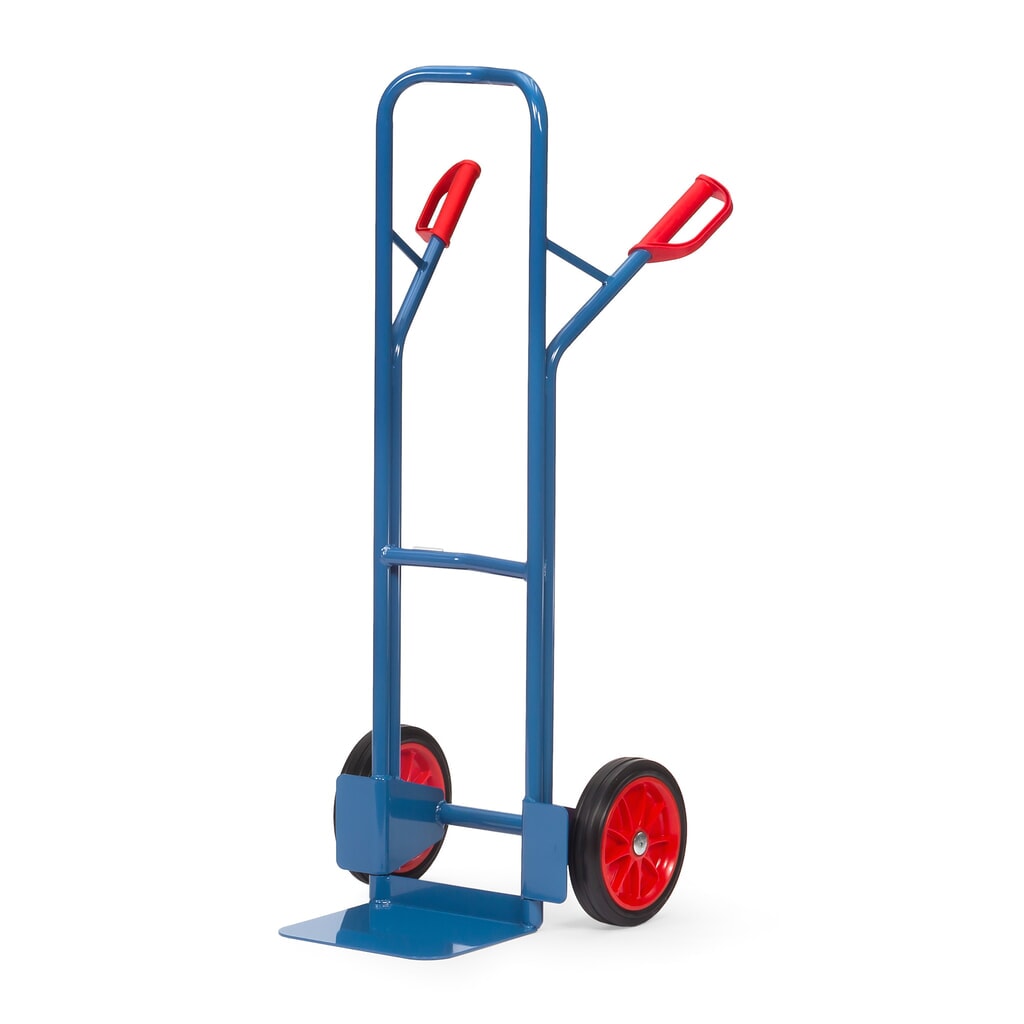 Illustration du produit: Diable empilable fetra®, hauteur 1 300 mm, capacité de charge 300 kg, pelle L x P 320 x 250 mm, avec arceau transversal supérieur, pneumatiques en caoutchouc plein
