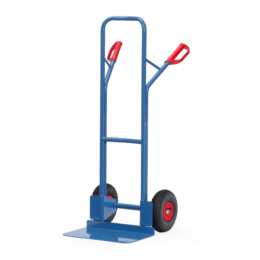 Illustration du produit: Diable empilable fetra®, hauteur 1 300 mm, capacité de charge 300 kg, pelle L x P 480 x 300 mm, avec arceau transversal supérieur, pneumatiques gonflables