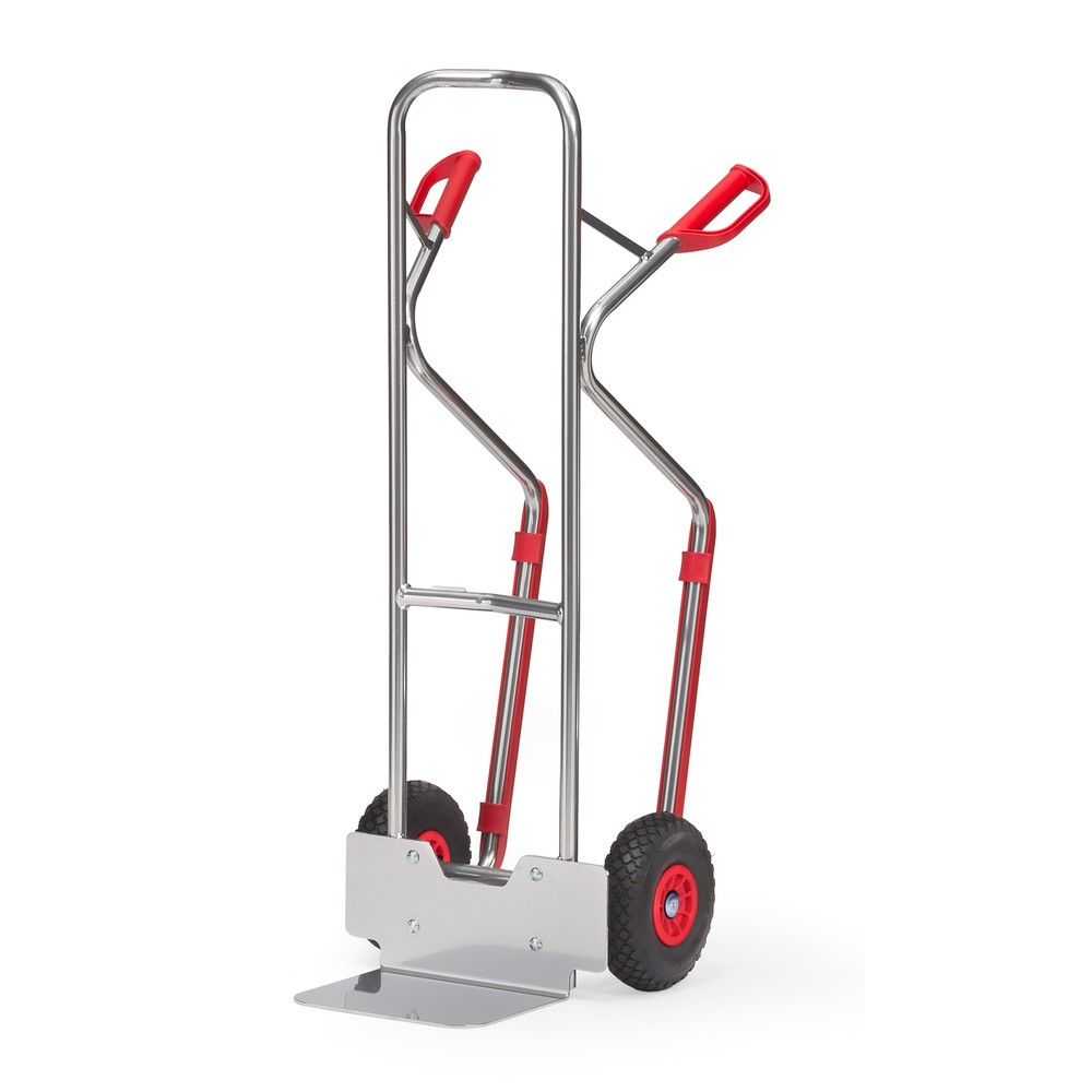 N° de l'image du produit 1 : fetra® Diable empilable en aluminium, capacité de charge 200 kg, bavette lxP 320 x 250 mm, avec patins, pneumatiques PU