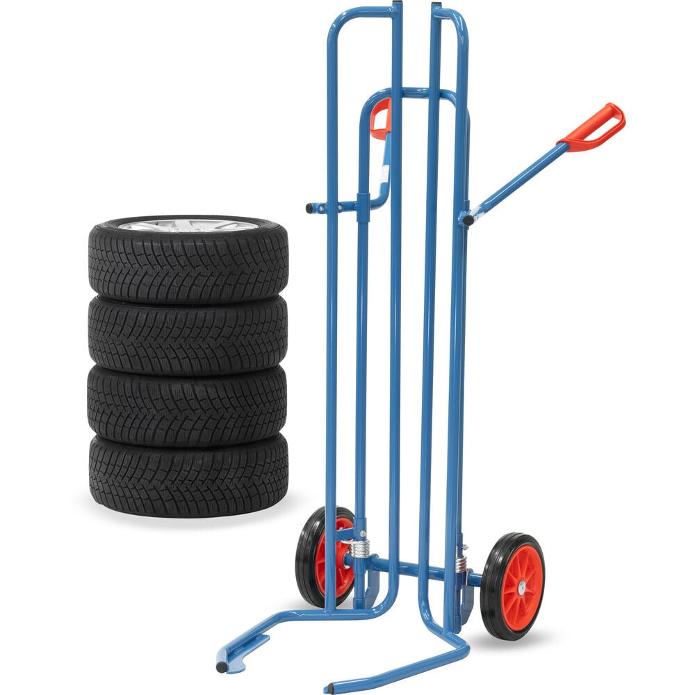 N° de l'image du produit 3 : fetra® Diable porte-pneus en acier, capacité de charge 200 kg, pour 8 pneus, pneumatiques à bandage plein